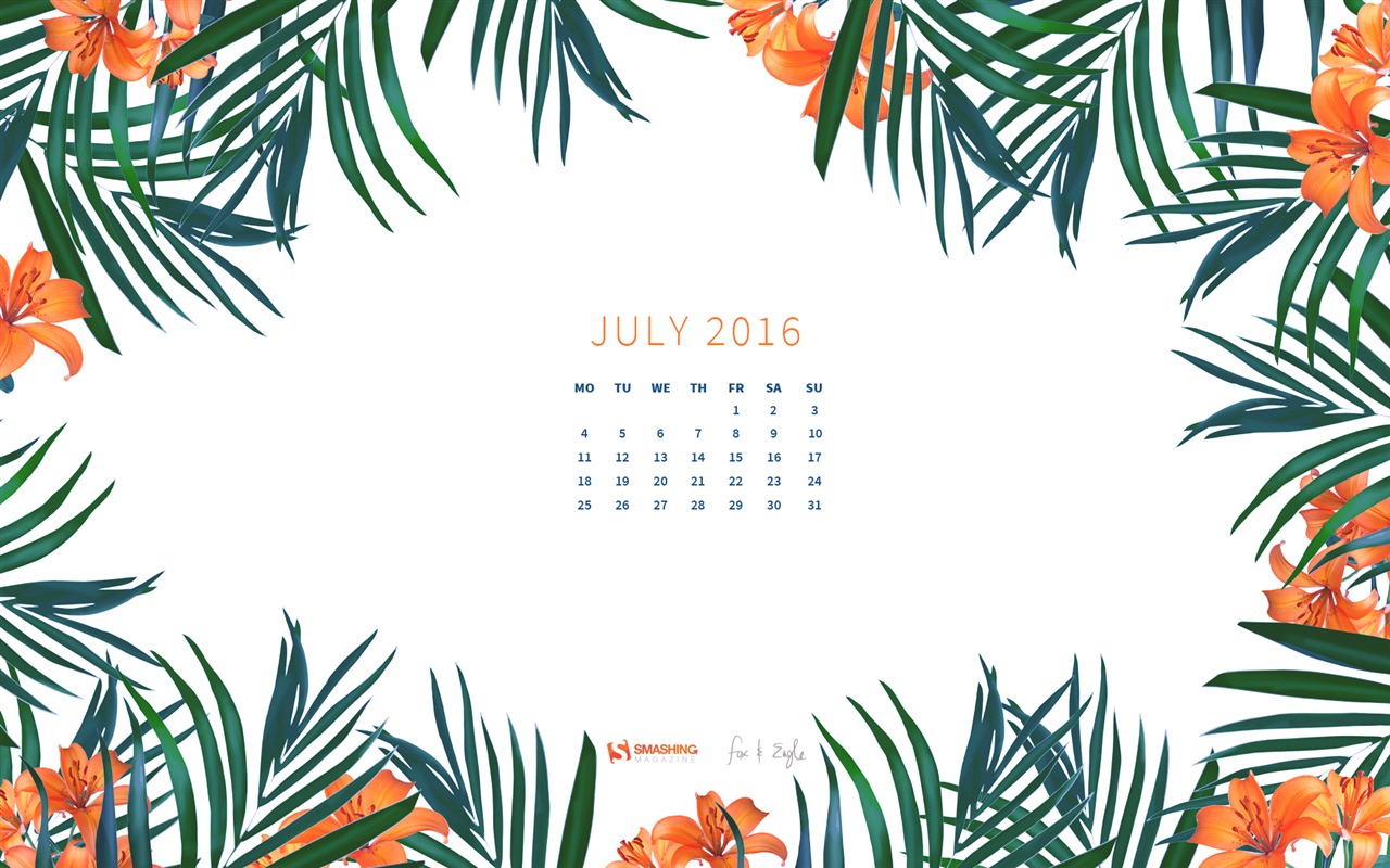 Julio 2016 fondo de pantalla de calendario (2) #20 - 1280x800