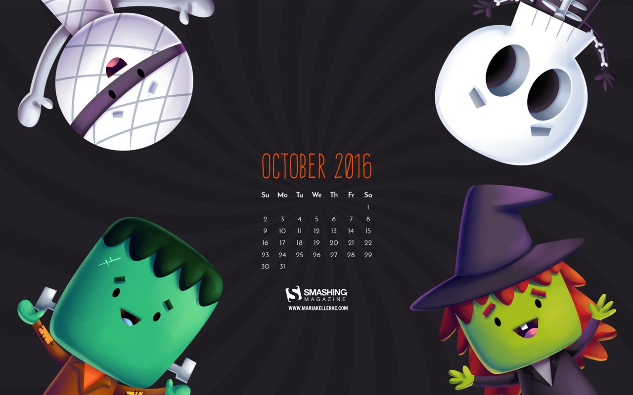 De octubre de el año 2016 fondo de pantalla de calendario (2) #6 - 1280x800