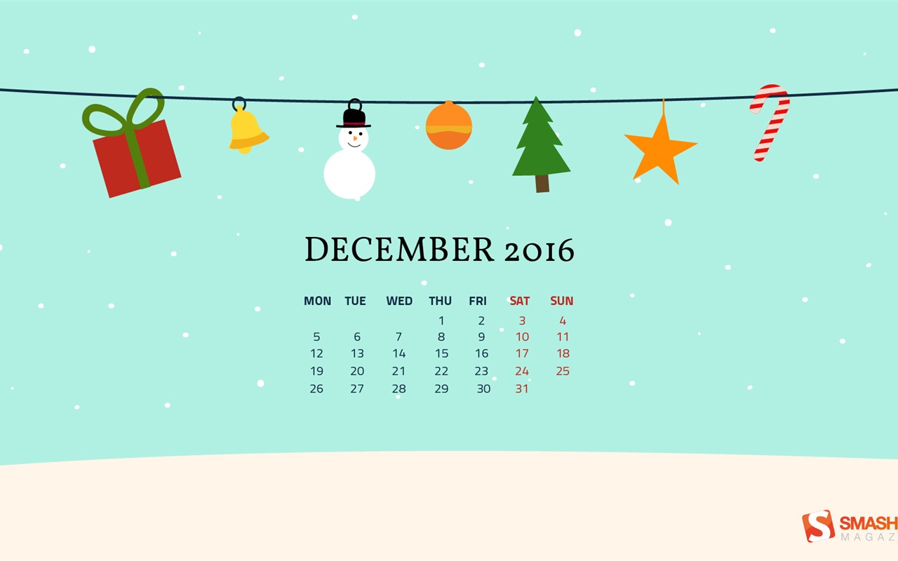 2016 년 12 월 크리스마스 테마 캘린더 월페이퍼 (1) #14 - 1280x800