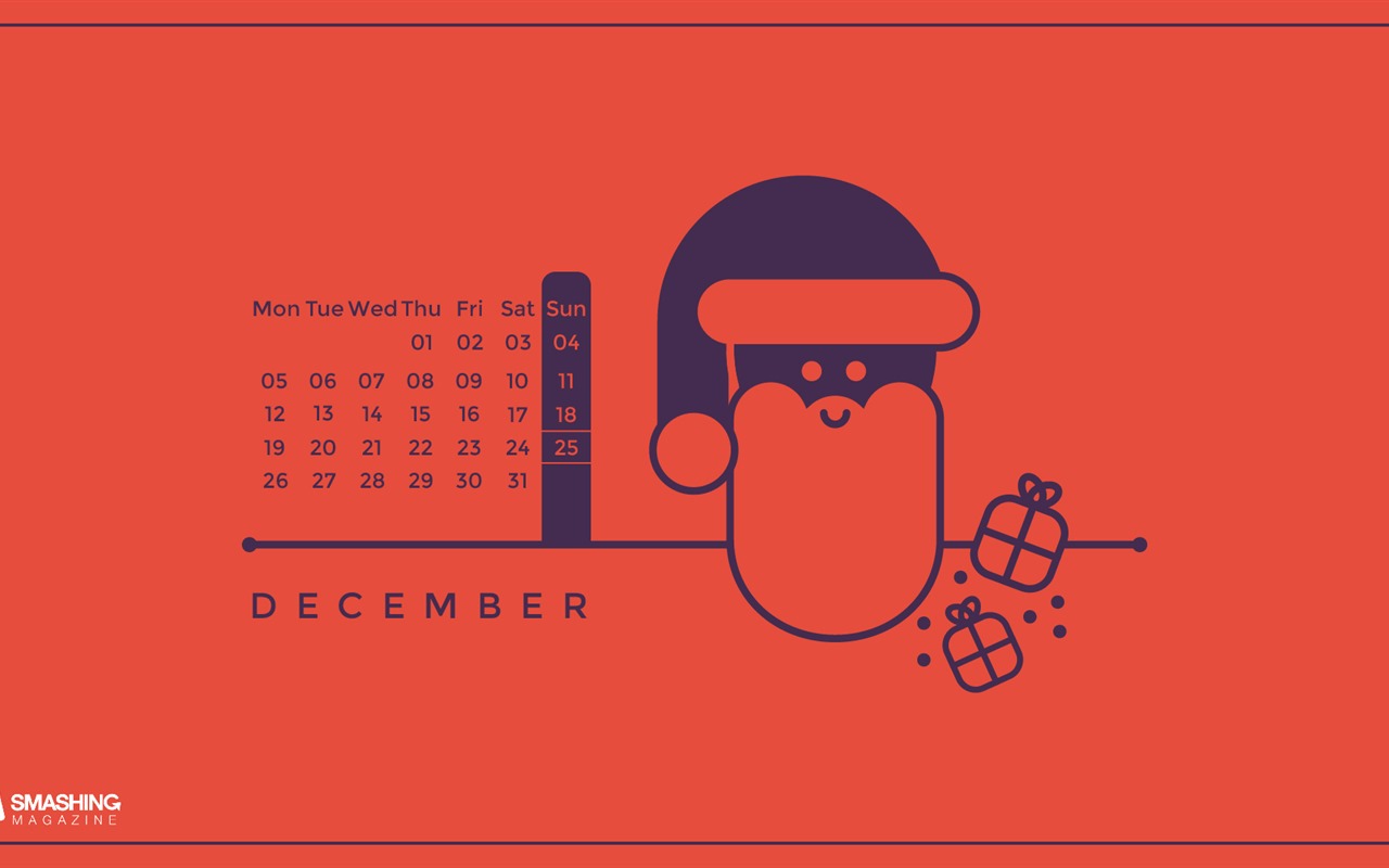 Fondo de escritorio del calendario de la Navidad de diciembre de 2016 (1) #17 - 1280x800