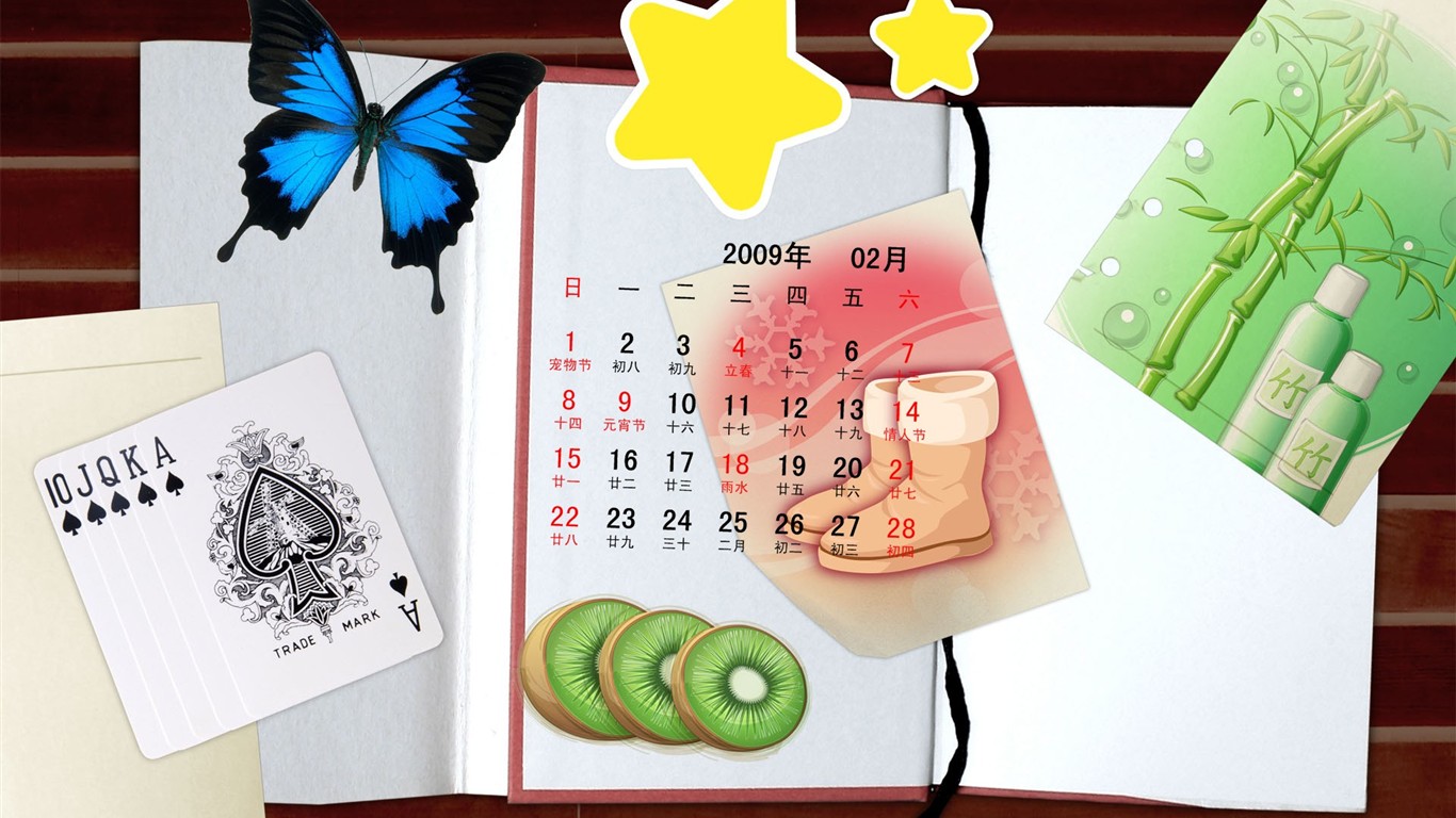 Paperart 09 Jahre im Februar Kalender Wallpaper #6 - 1366x768