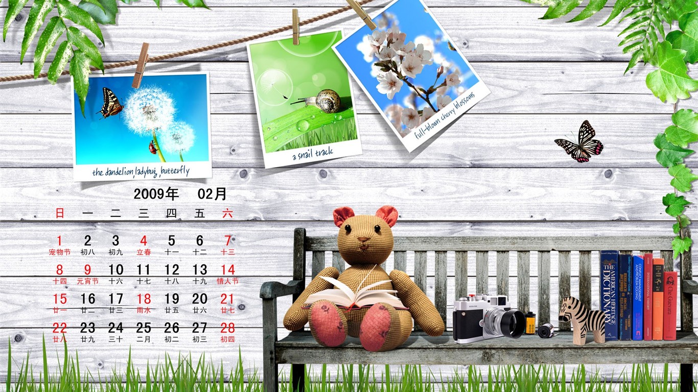 Paperart 09 Jahre im Februar Kalender Wallpaper #11 - 1366x768