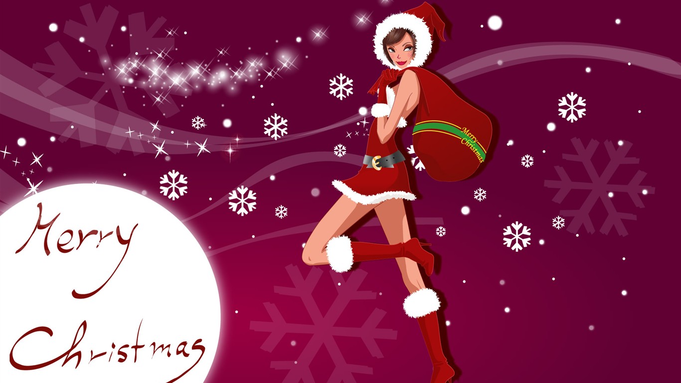 圣诞MM插画壁纸11 - 1366x768