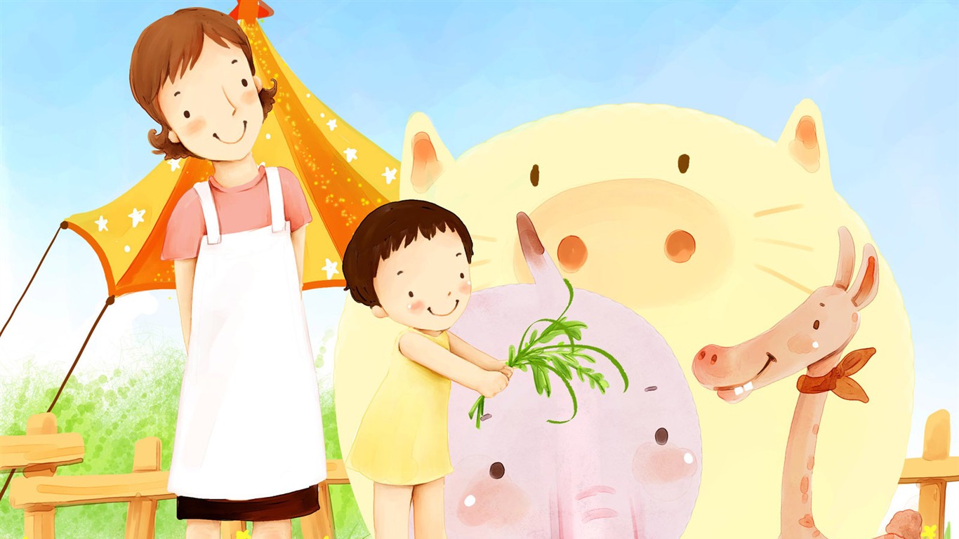 母亲节主题韩国插画壁纸11 - 1366x768