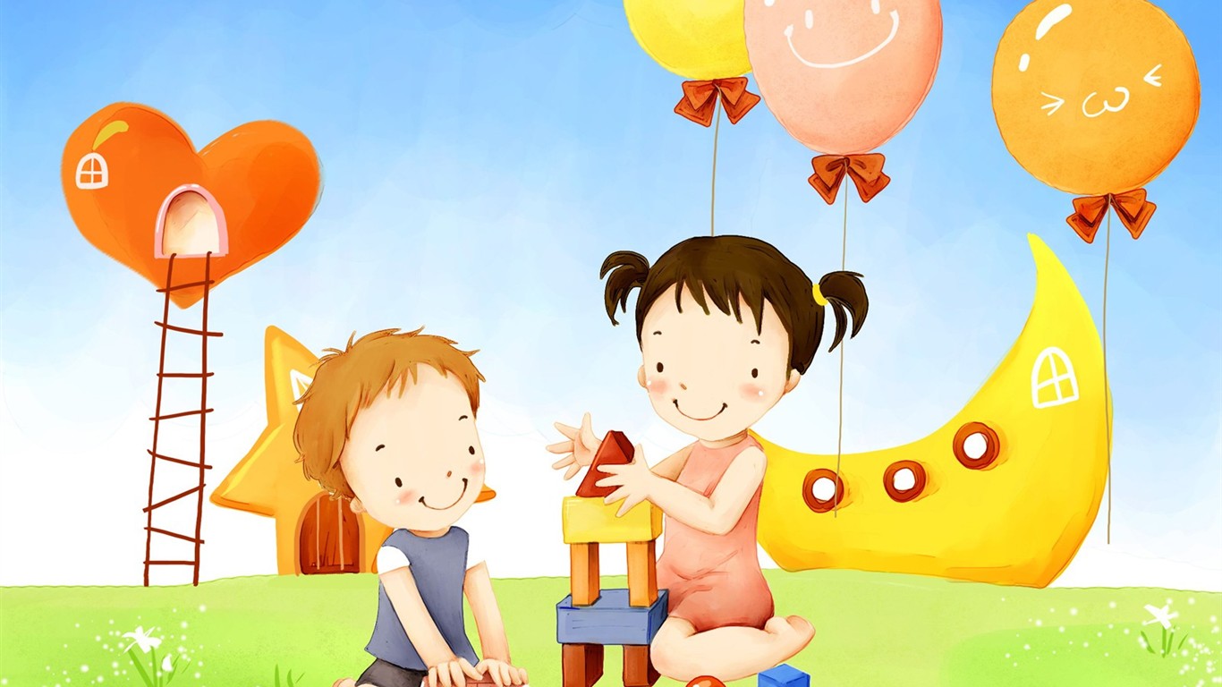 儿童节可爱插画壁纸27 - 1366x768