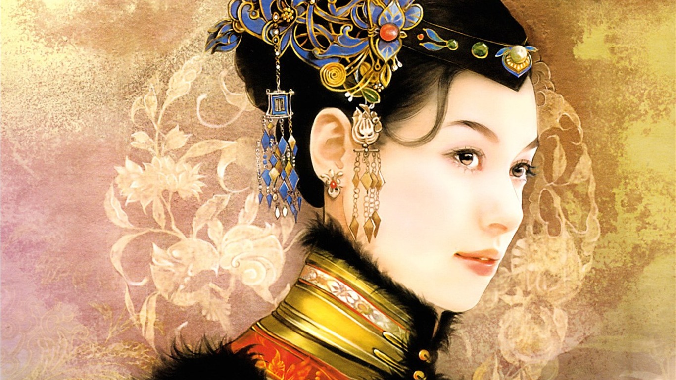Fondos de la Dinastía Qing Pintura de la Mujer #3 - 1366x768