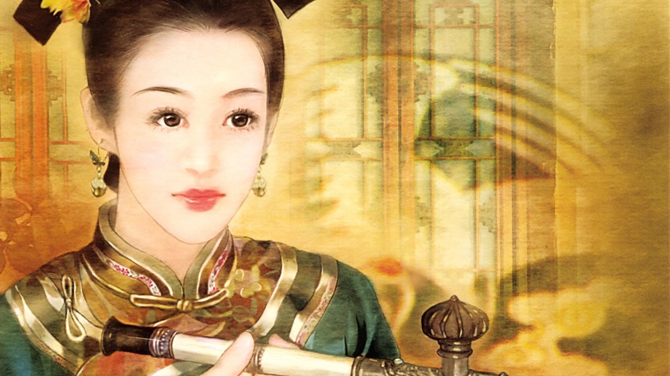 Qing Dynasty Women Painting Wallpaper #9 - 1366x768