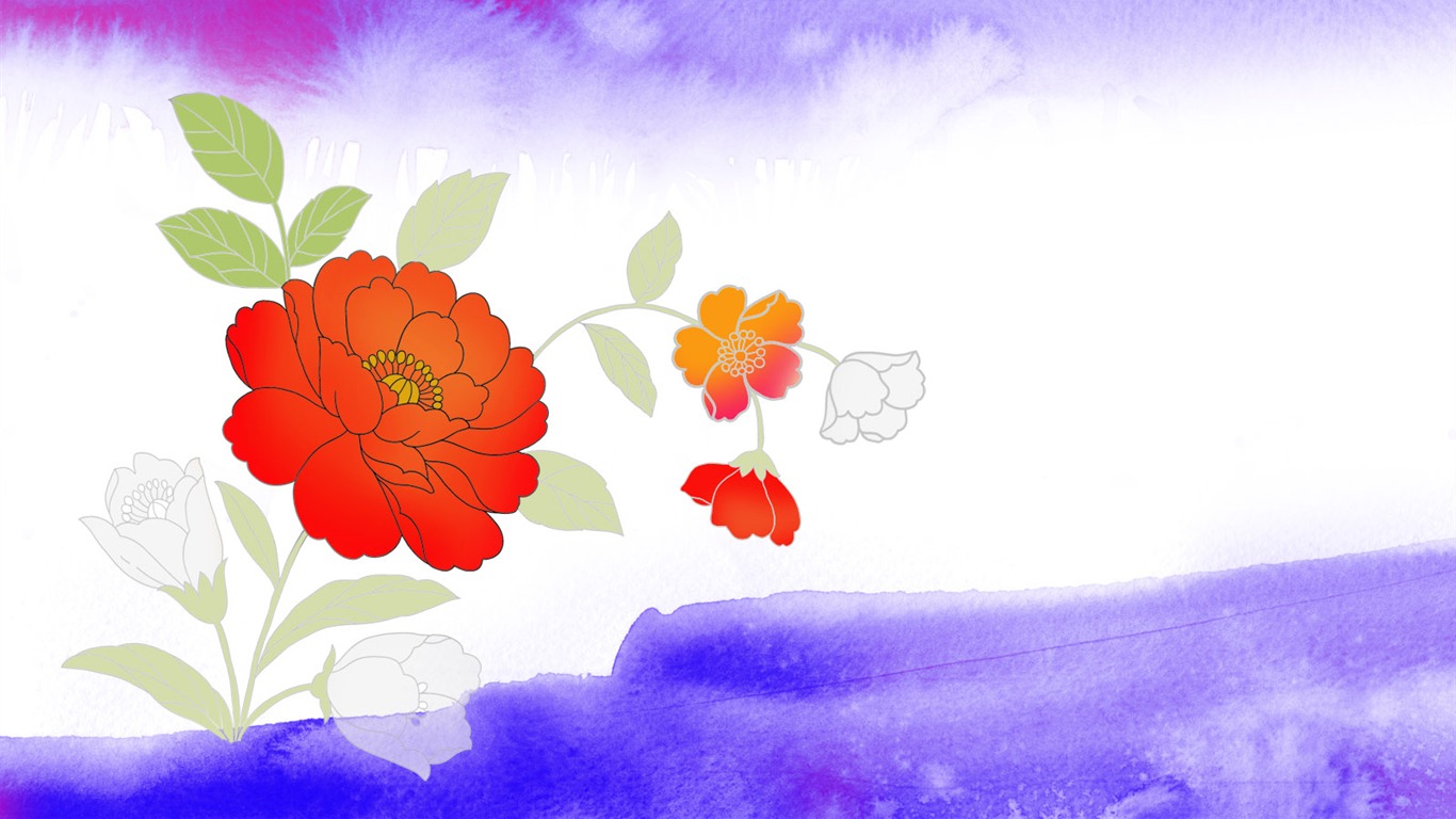 Fondos de pantalla de tinta exquisita flor #23 - 1366x768