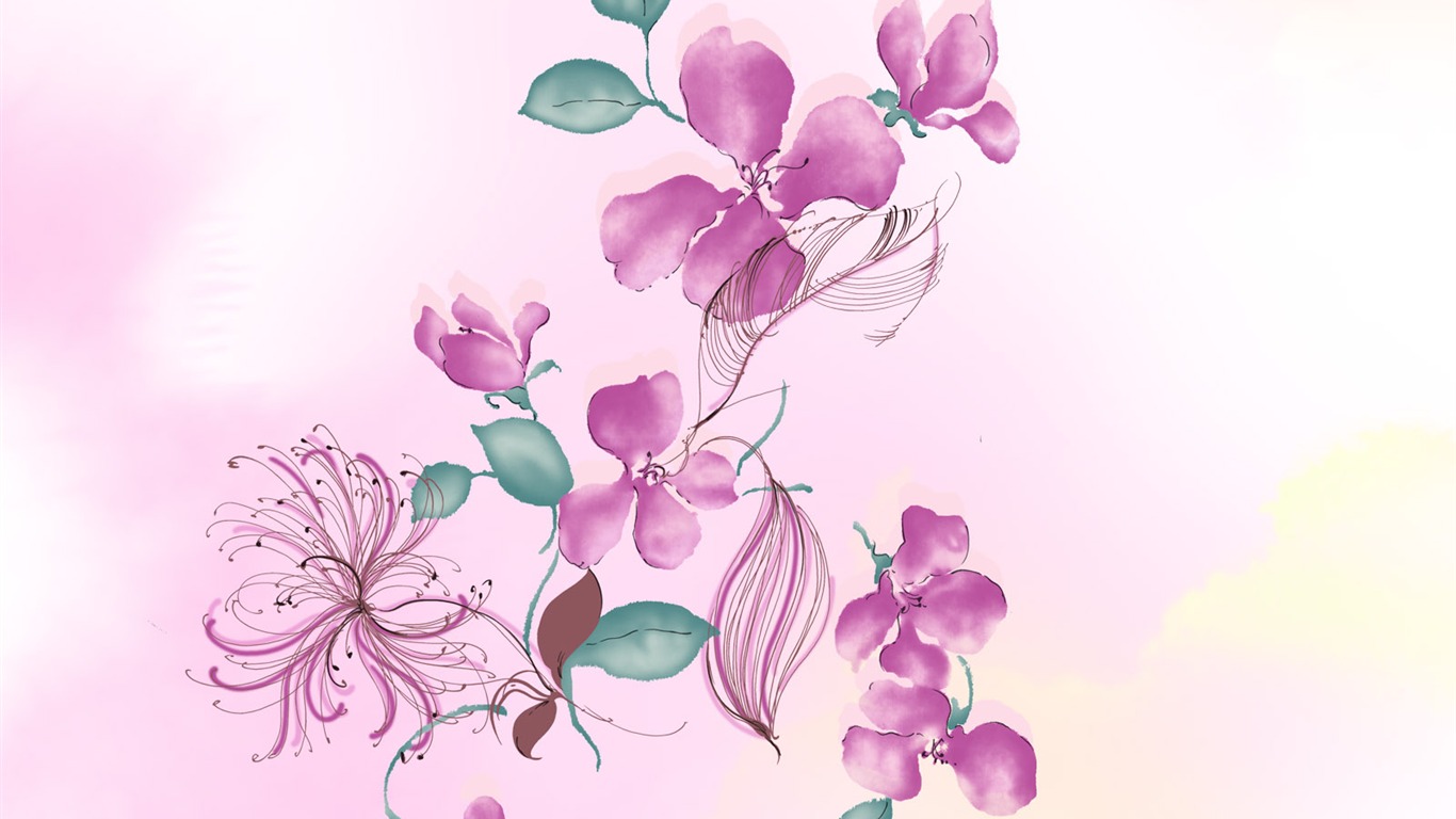 Fondos de pantalla de tinta exquisita flor #26 - 1366x768