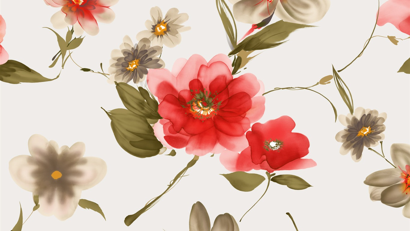 Fondos de pantalla de tinta exquisita flor #28 - 1366x768