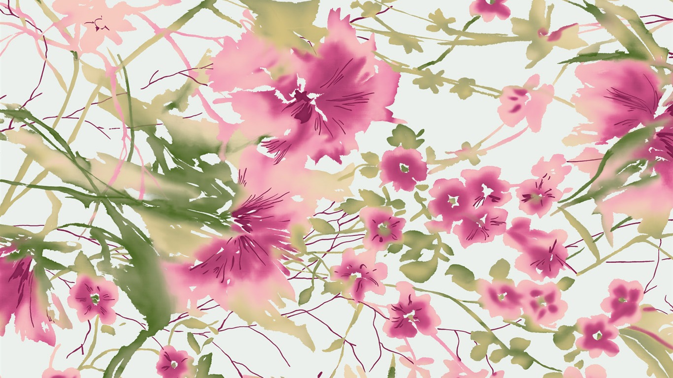 Fondos de pantalla de tinta exquisita flor #36 - 1366x768