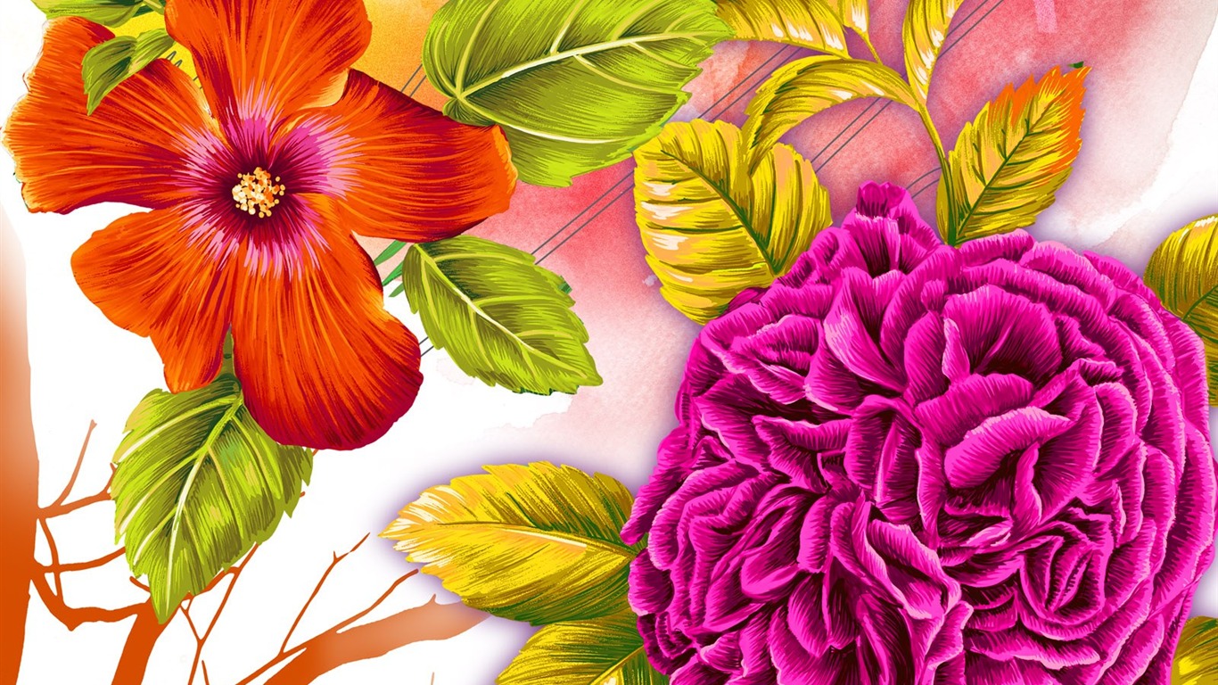 papel tapiz floral diseño ilustración #1 - 1366x768