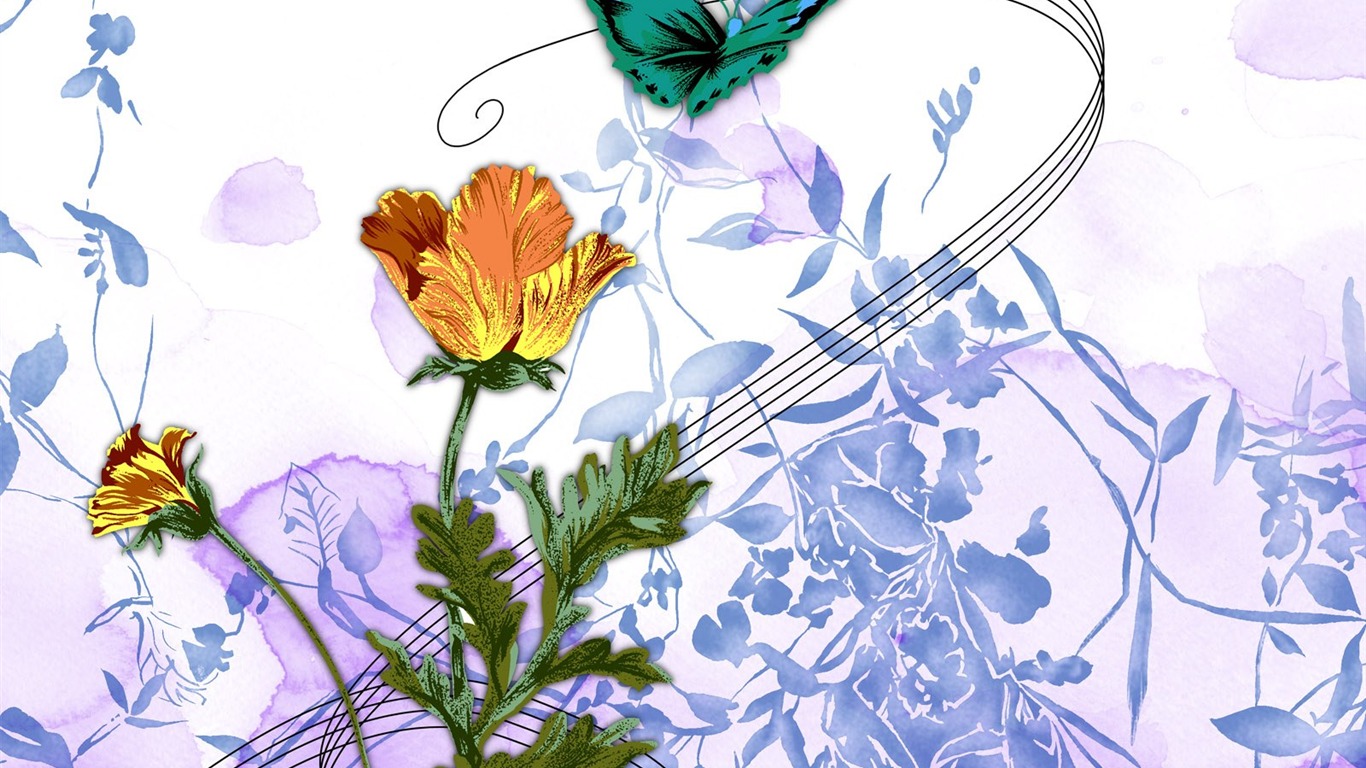 Floral wallpaper illustration design #2 - 1366x768