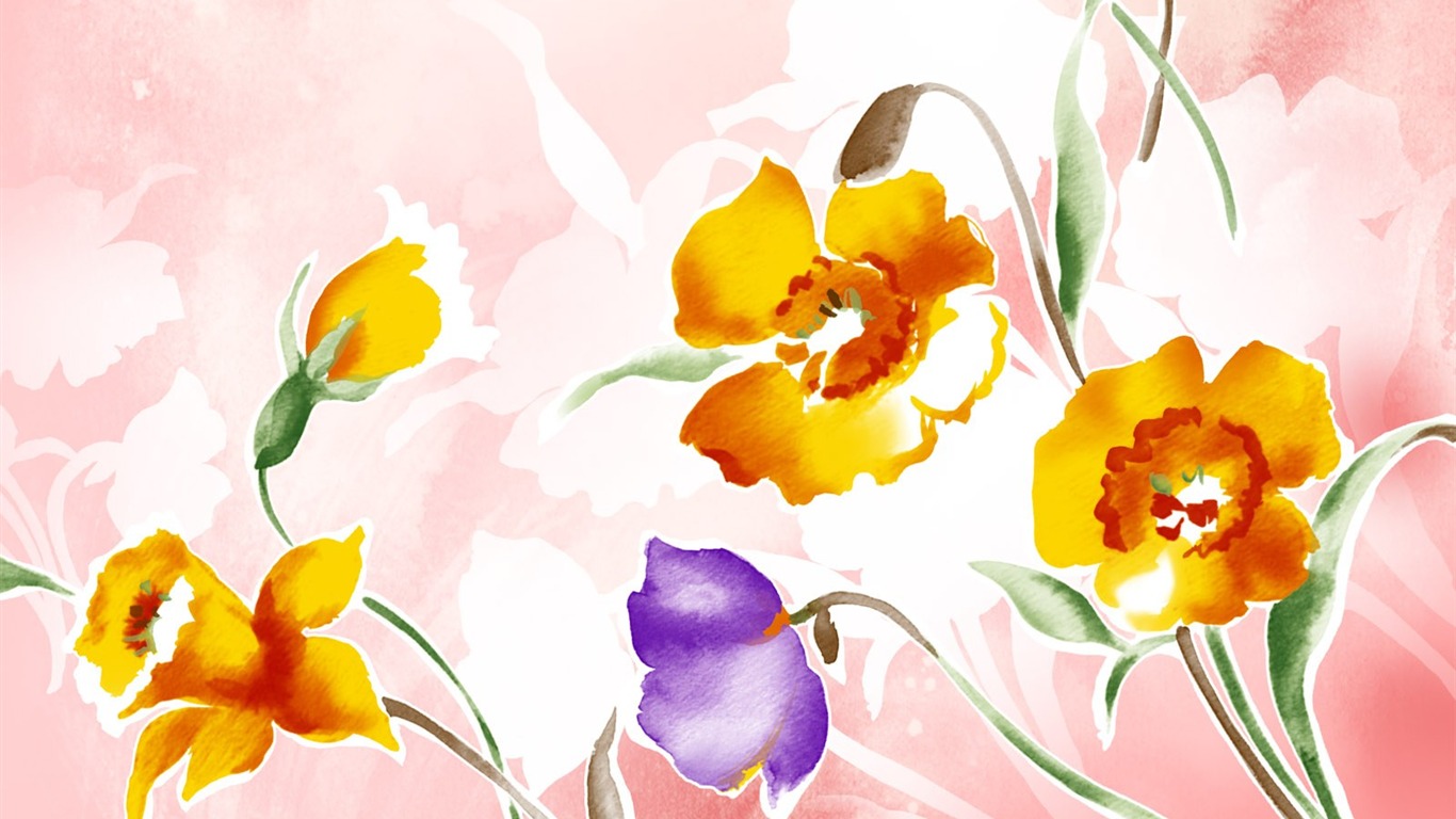 花卉圖案插畫設計壁紙 #22 - 1366x768
