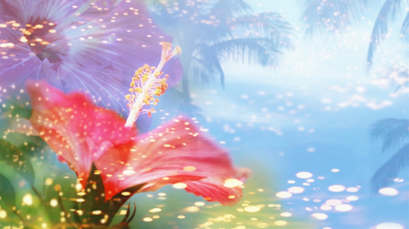 梦幻CG背景花卉壁纸6 - 1366x768