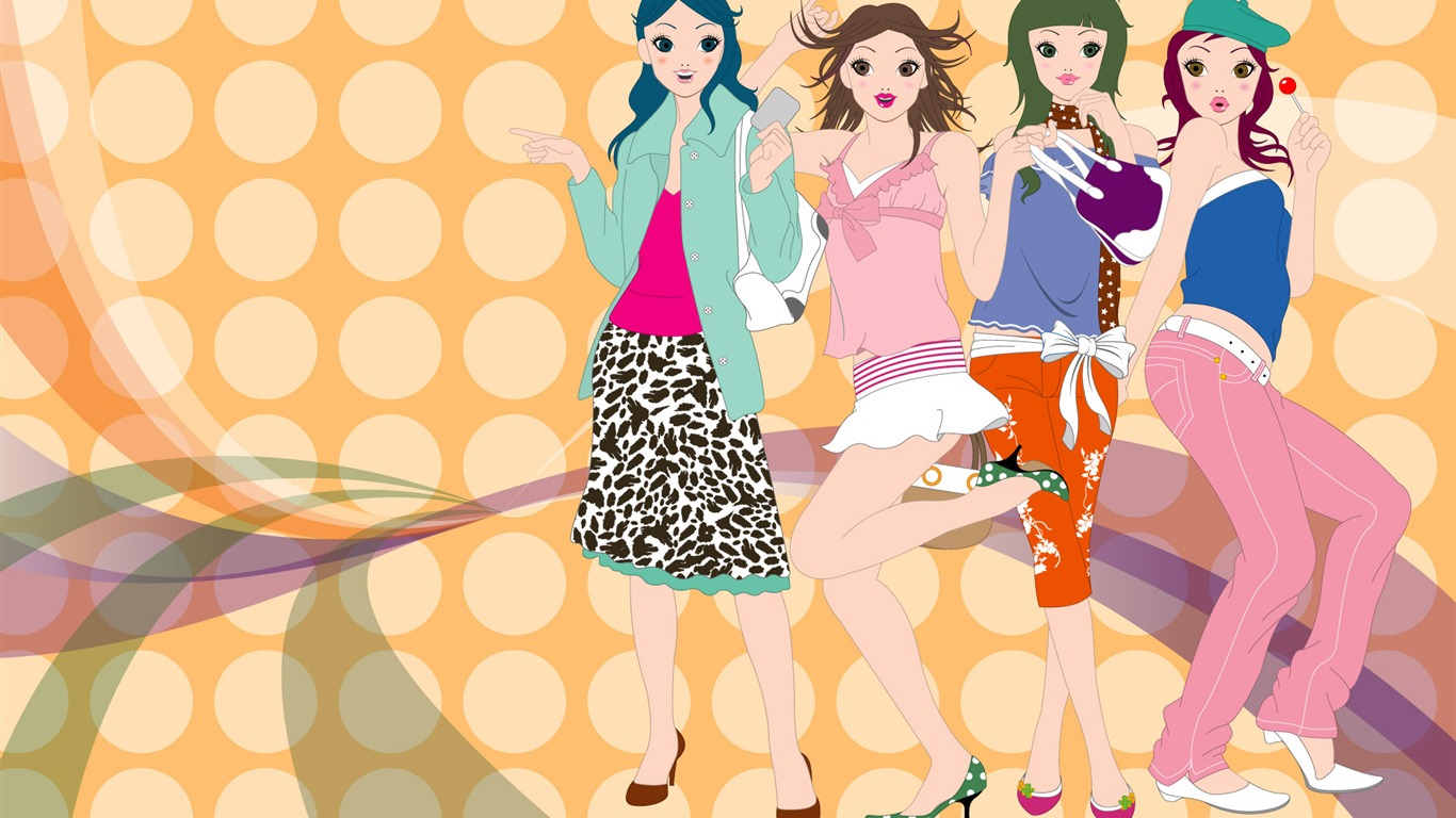 Vector urban women wallpaper (2) #5 - 1366x768