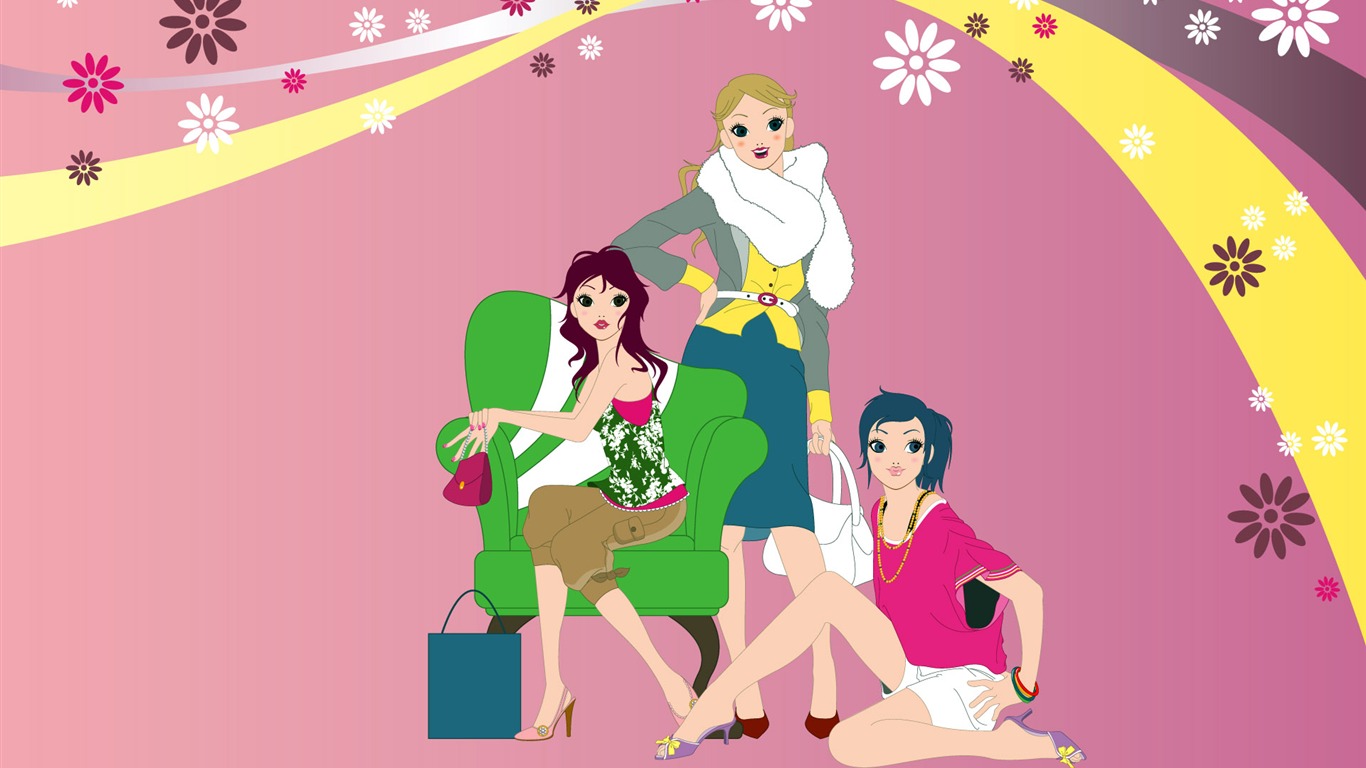 Vector urban women wallpaper (2) #6 - 1366x768