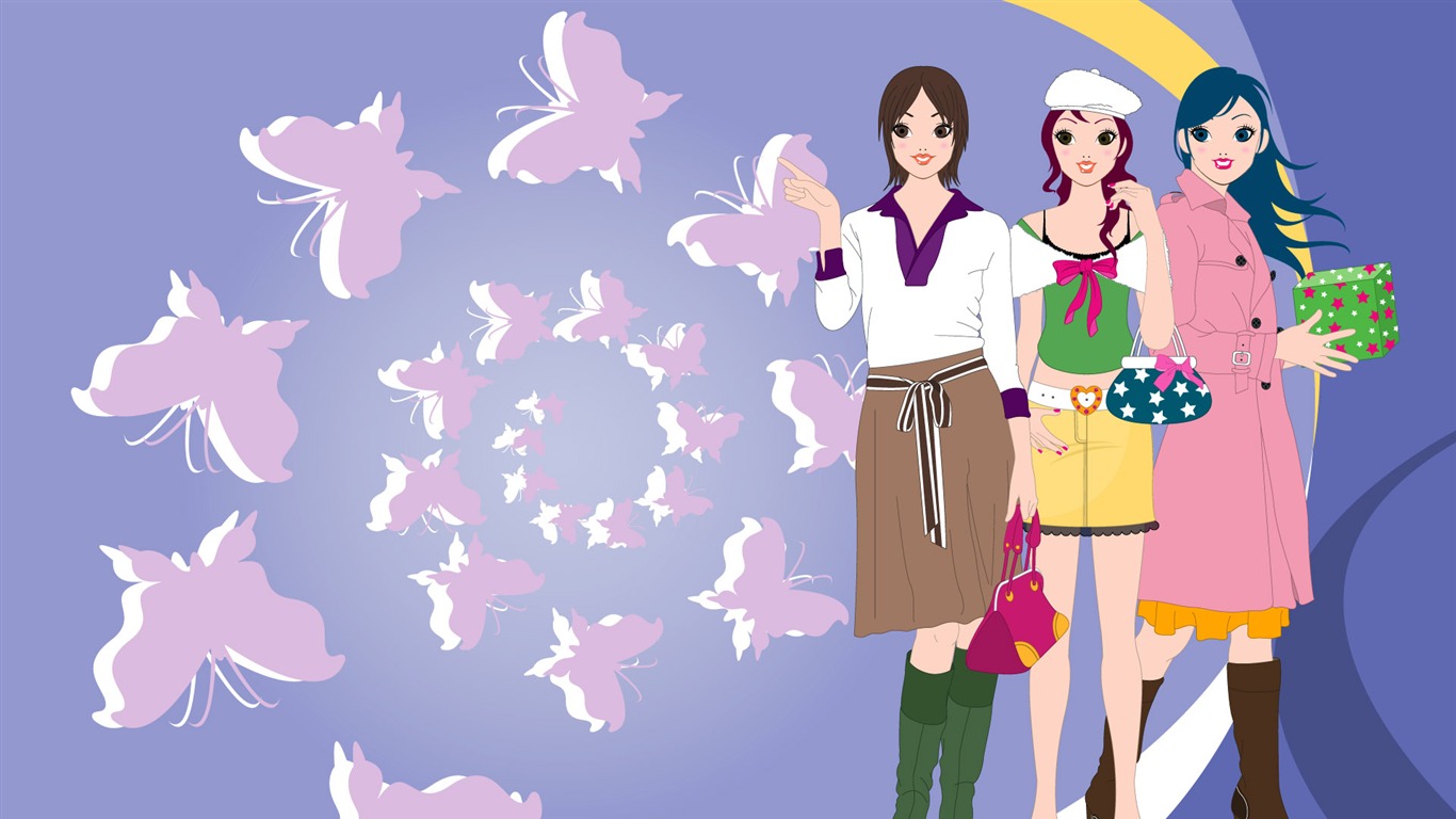 Vector urban women wallpaper (2) #17 - 1366x768