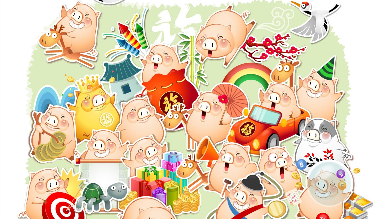 Year of the Pig Theme Wallpaper #2 - 1366x768