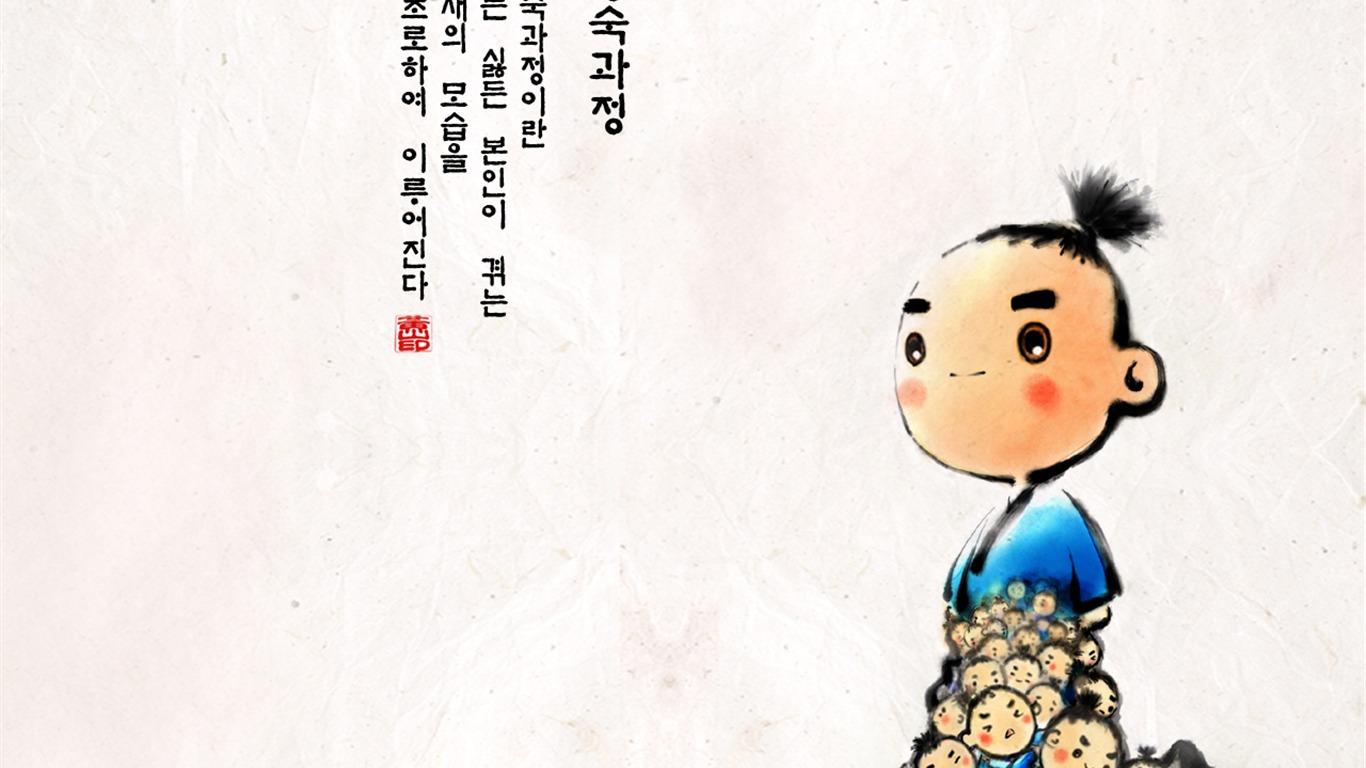 韩国水墨风格 卡通壁纸5 - 1366x768