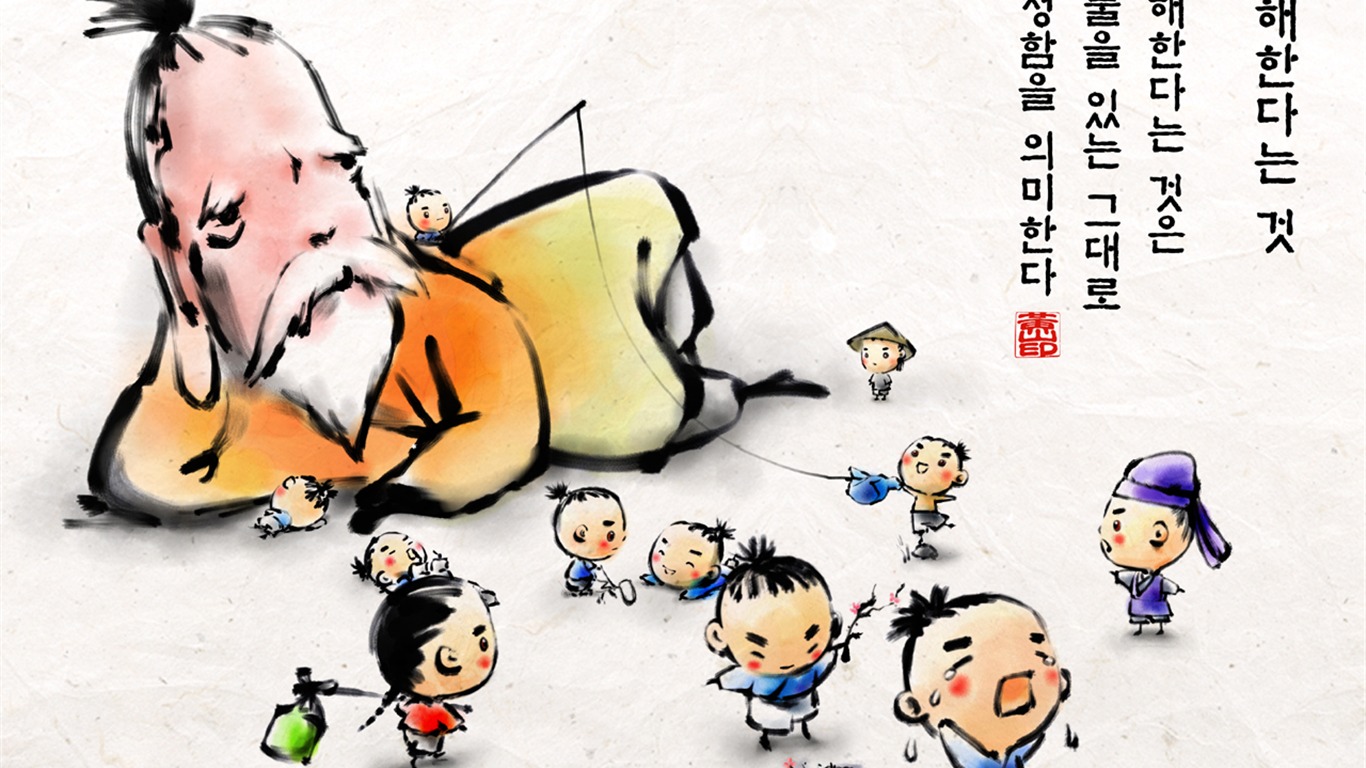 South Korea ink wash cartoon wallpaper #32 - 1366x768