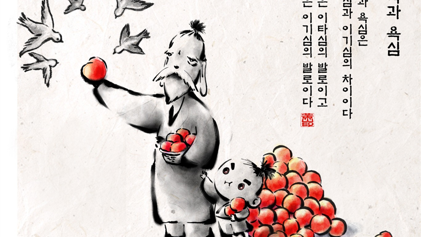 韩国水墨风格 卡通壁纸35 - 1366x768