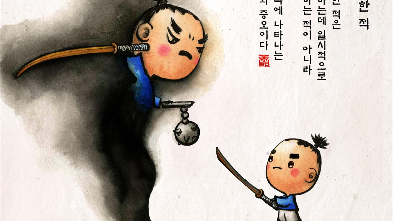 Sud Corée du lavage d'encre papier peint caricature #37 - 1366x768