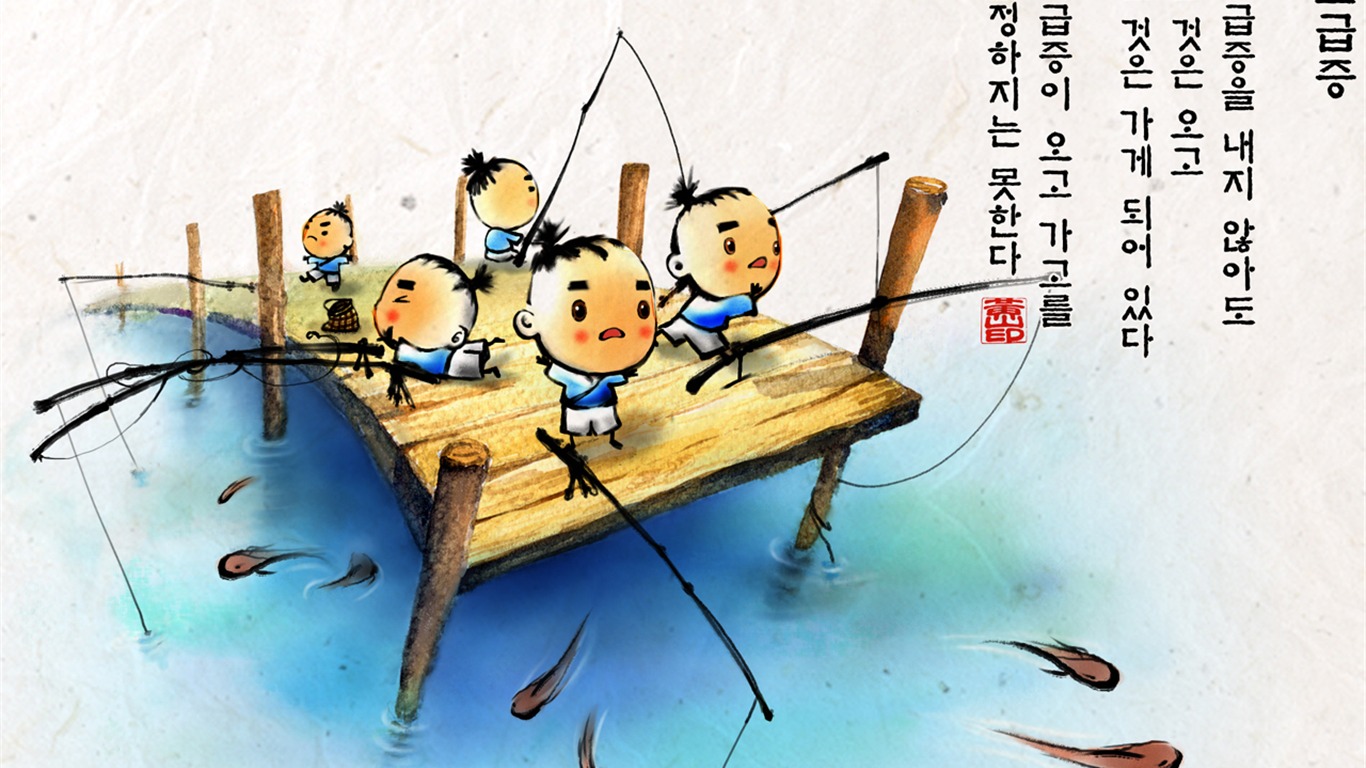 South Korea ink wash cartoon wallpaper #41 - 1366x768