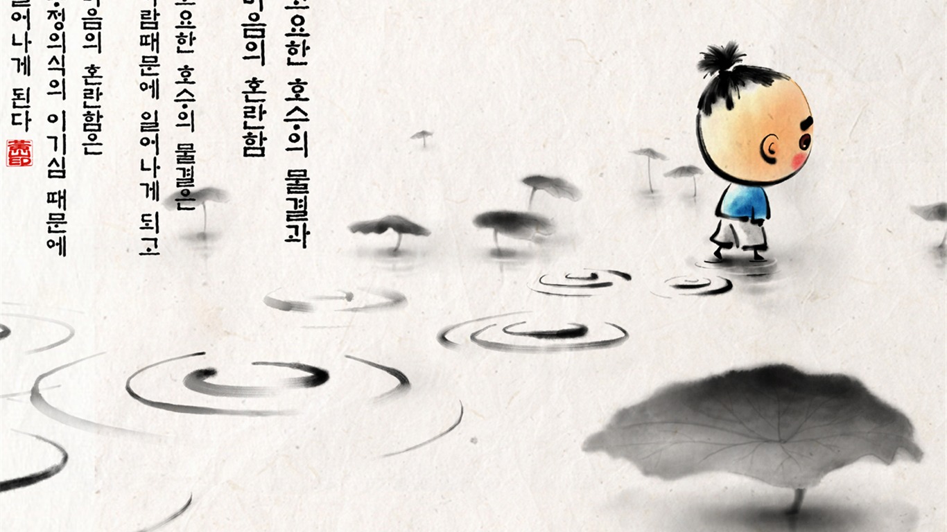 韩国水墨风格 卡通壁纸42 - 1366x768
