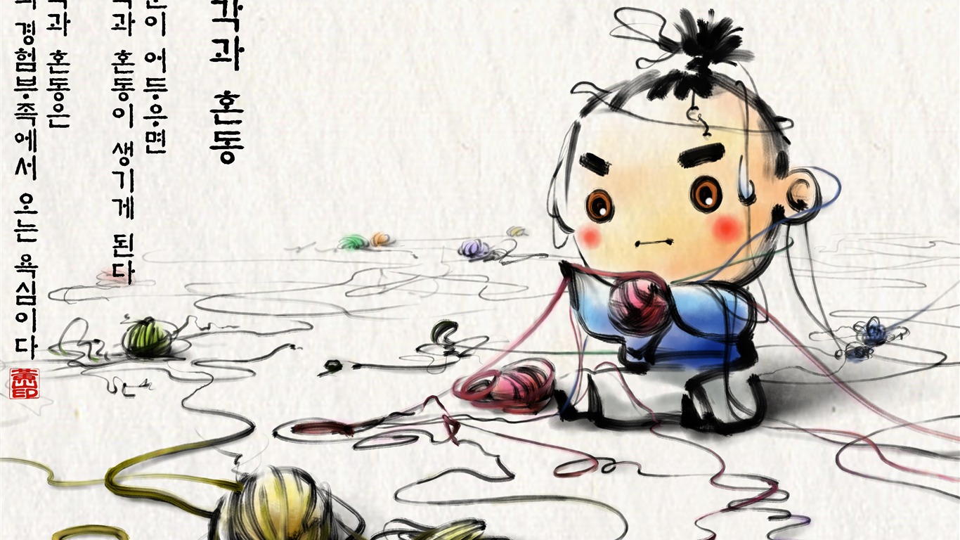 韩国水墨风格 卡通壁纸49 - 1366x768