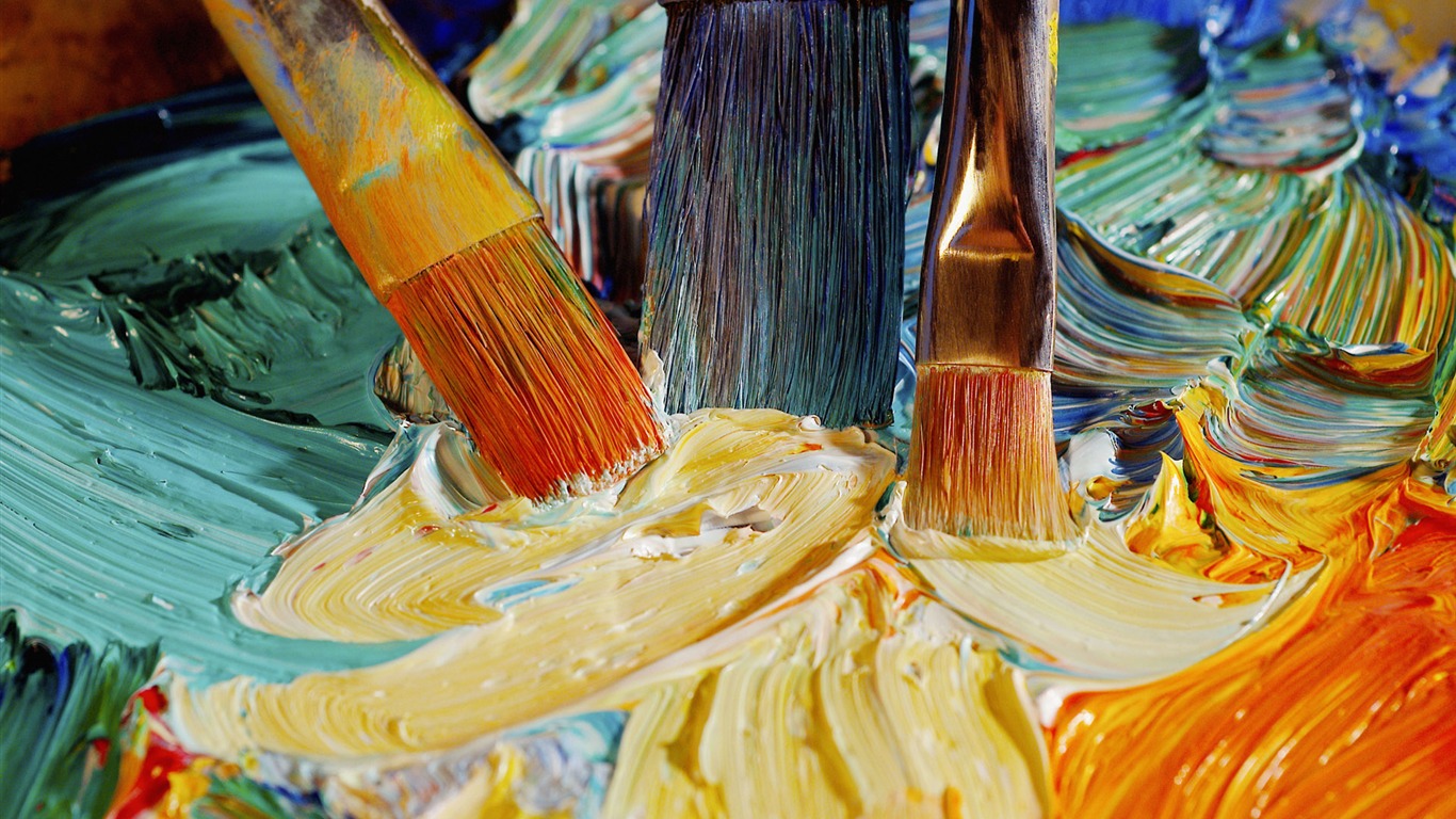Colorful wallpaper paint brushes (1) #20 - 1366x768