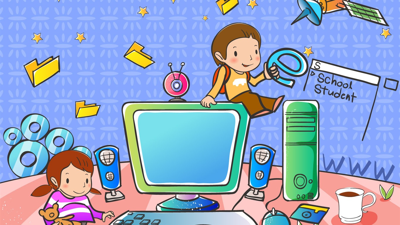 Vector cartoon childhood wallpaper (1) #7 - 1366x768