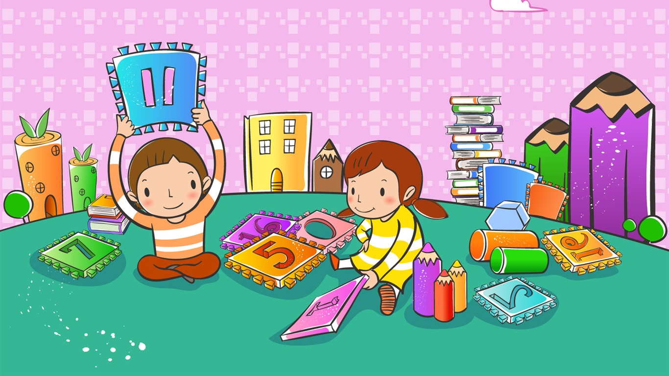 Vector cartoon childhood wallpaper (1) #18 - 1366x768