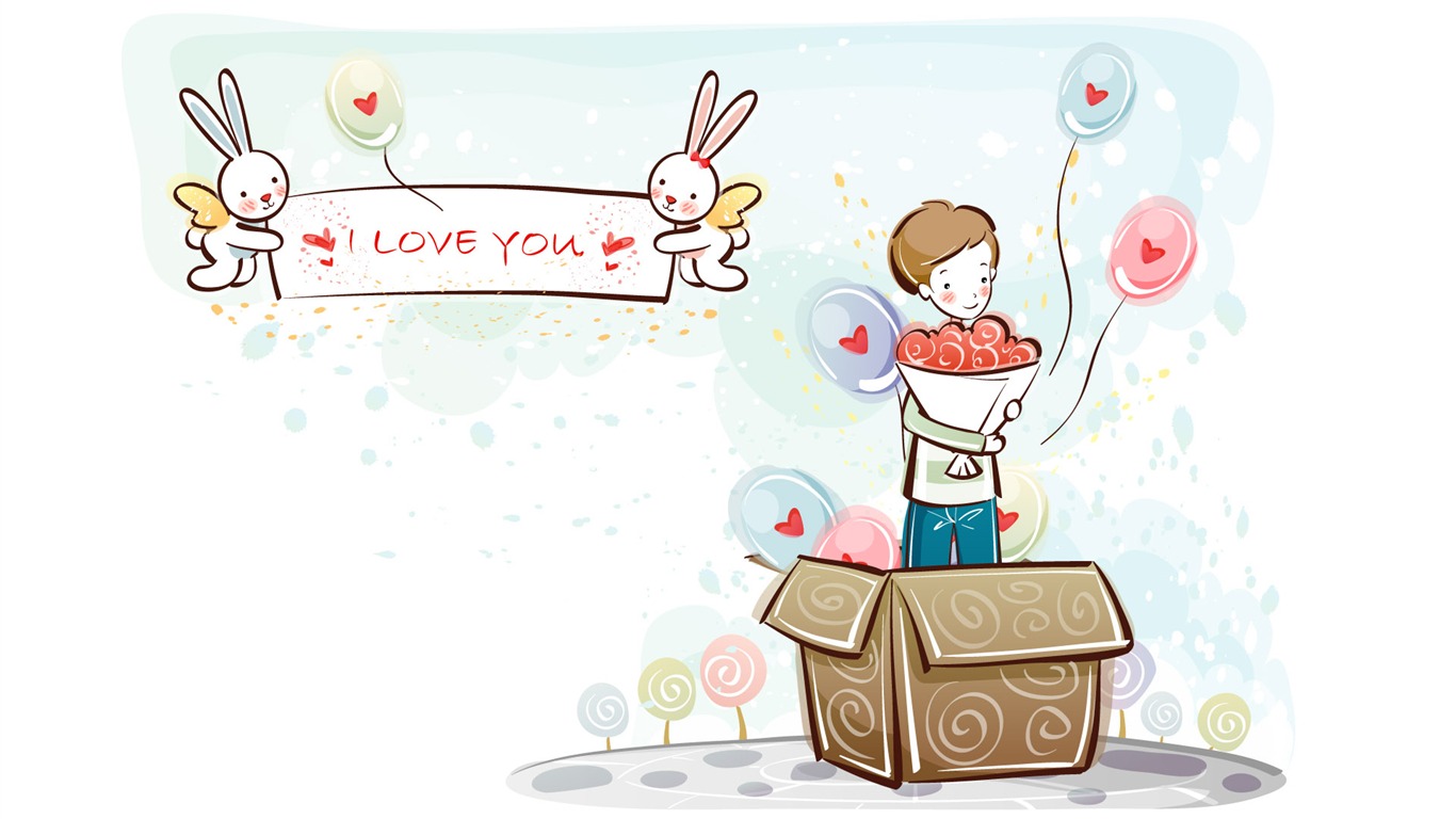 Cartoon Valentine's Day fonds d'écran (2) #14 - 1366x768