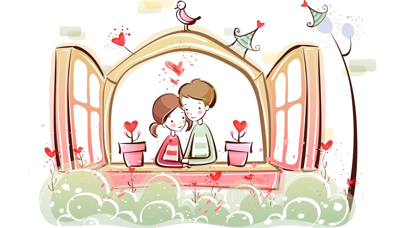 Cartoon Valentine's Day fonds d'écran (2) #19 - 1366x768