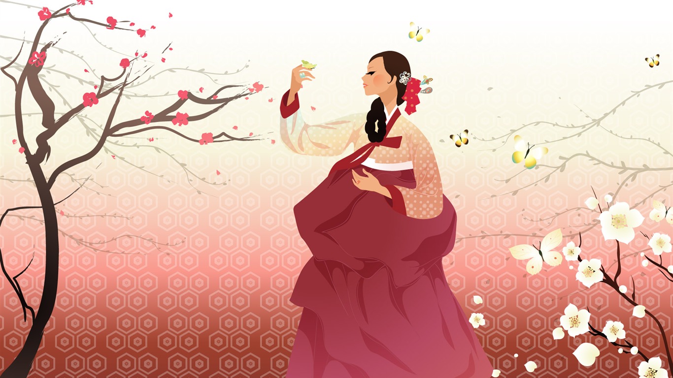 vector wallpaper des femmes coréennes (1) #17 - 1366x768