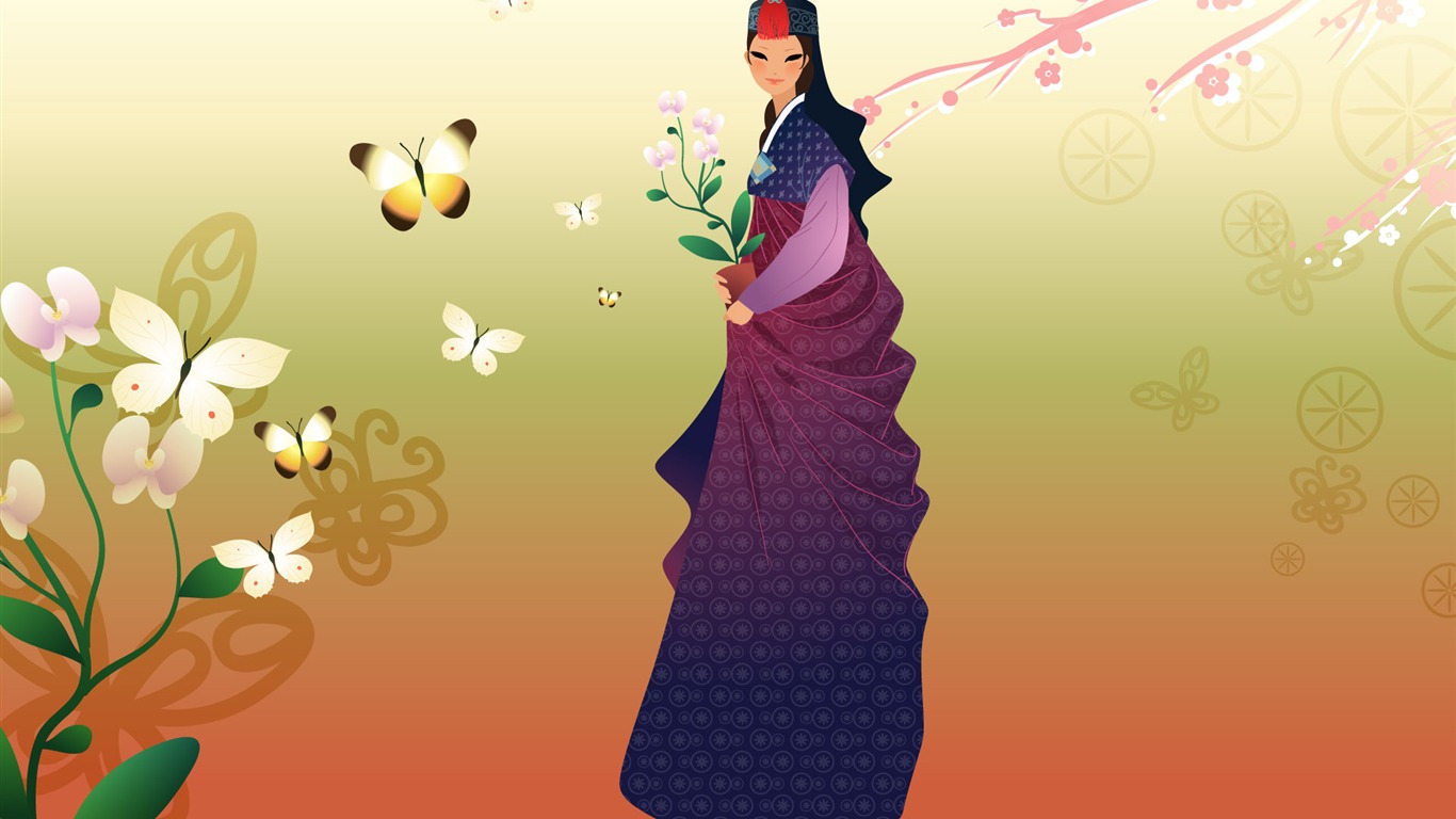 Vector wallpaper of Korean women (2) #13 - 1366x768