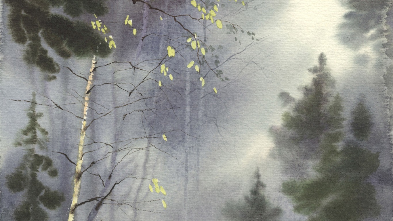 Watercolor landscape hand-painted wallpaper (1) #1 - 1366x768