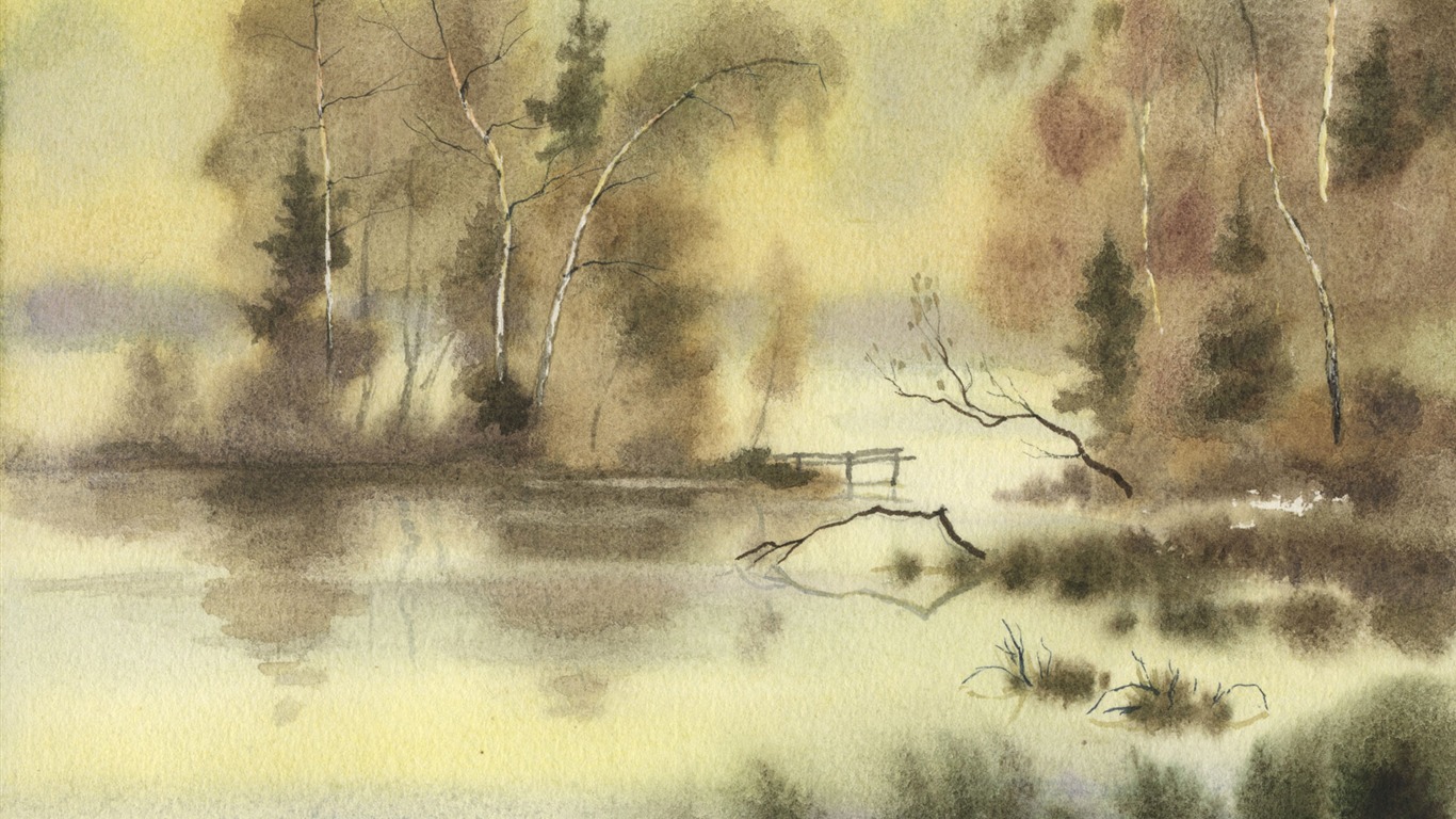 Watercolor landscape hand-painted wallpaper (1) #18 - 1366x768