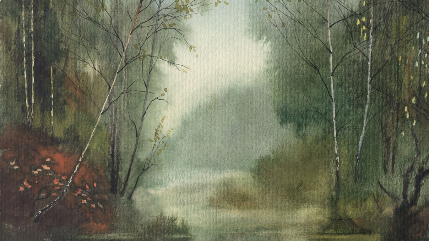 Watercolor landscape hand-painted wallpaper (1) #20 - 1366x768