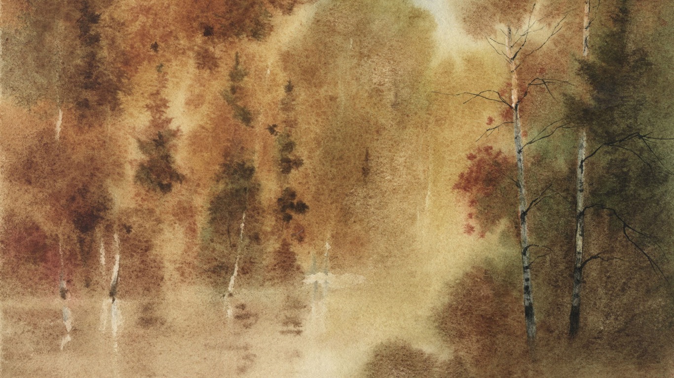 Watercolor landscape hand-painted wallpaper (2) #2 - 1366x768