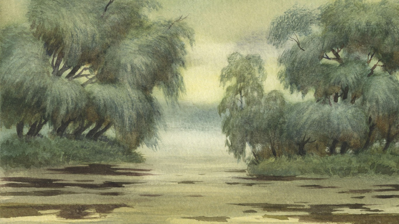水彩景色 手绘壁纸(二)14 - 1366x768