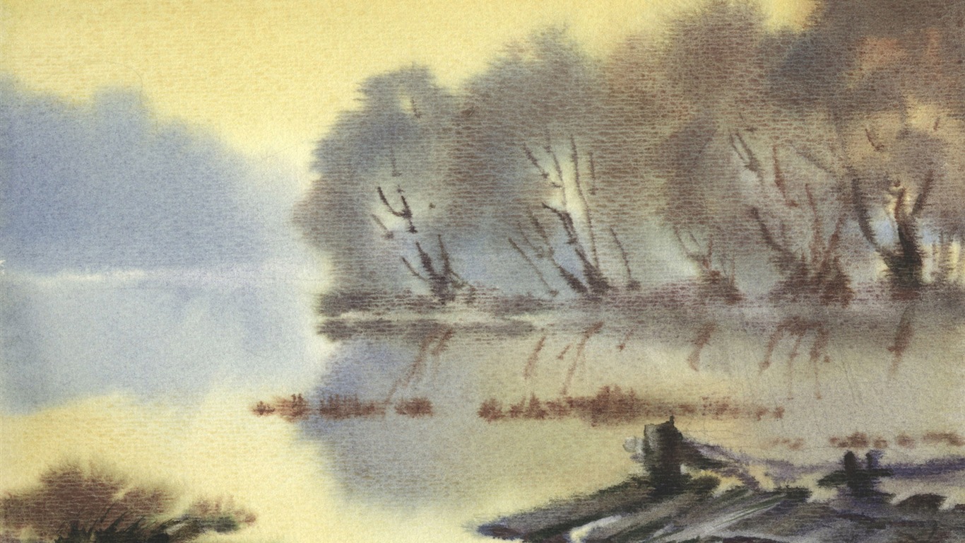 水彩景色 手绘壁纸(二)16 - 1366x768