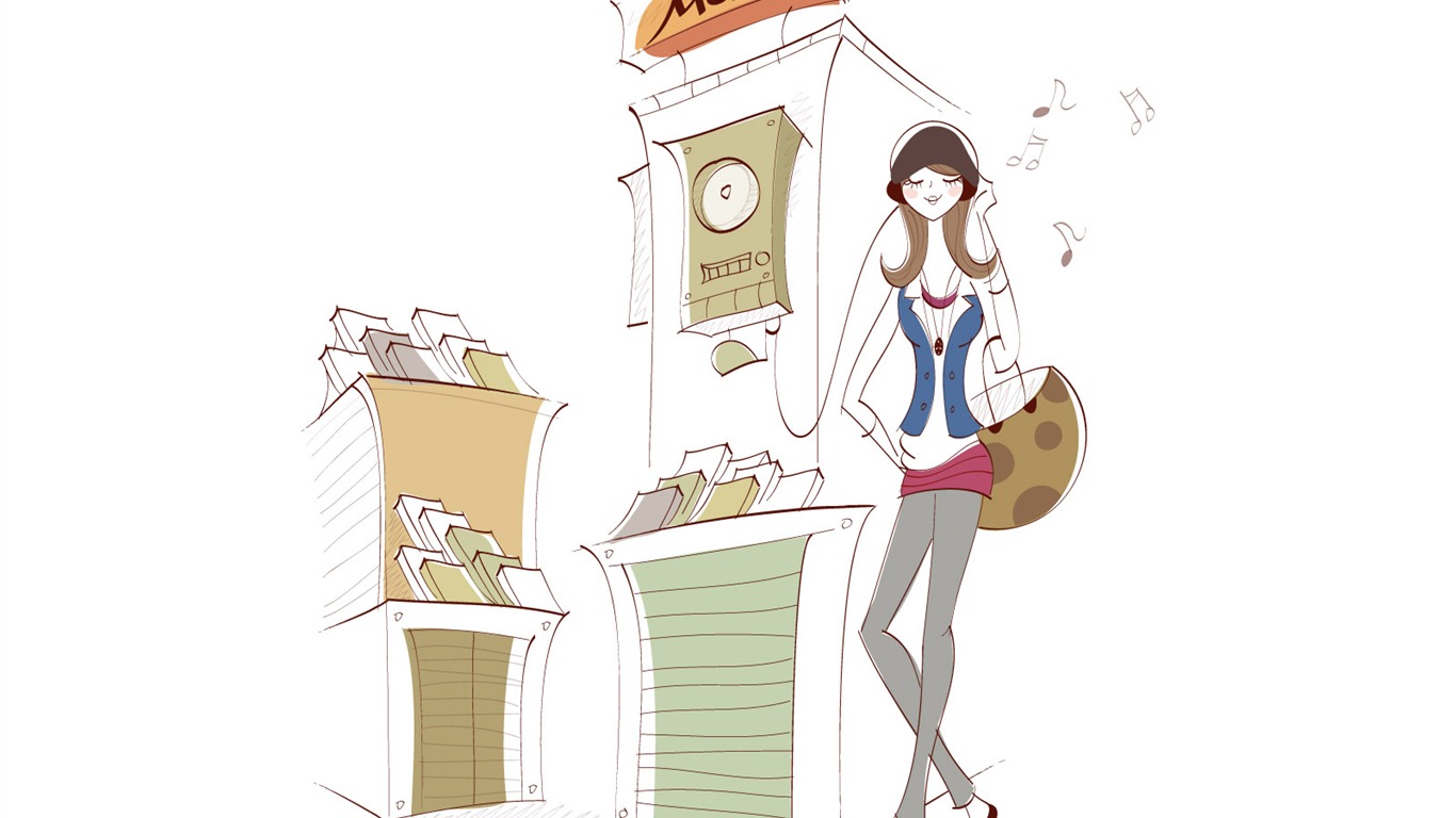 Vector Fashion Girls Wallpaper (4) #8 - 1366x768