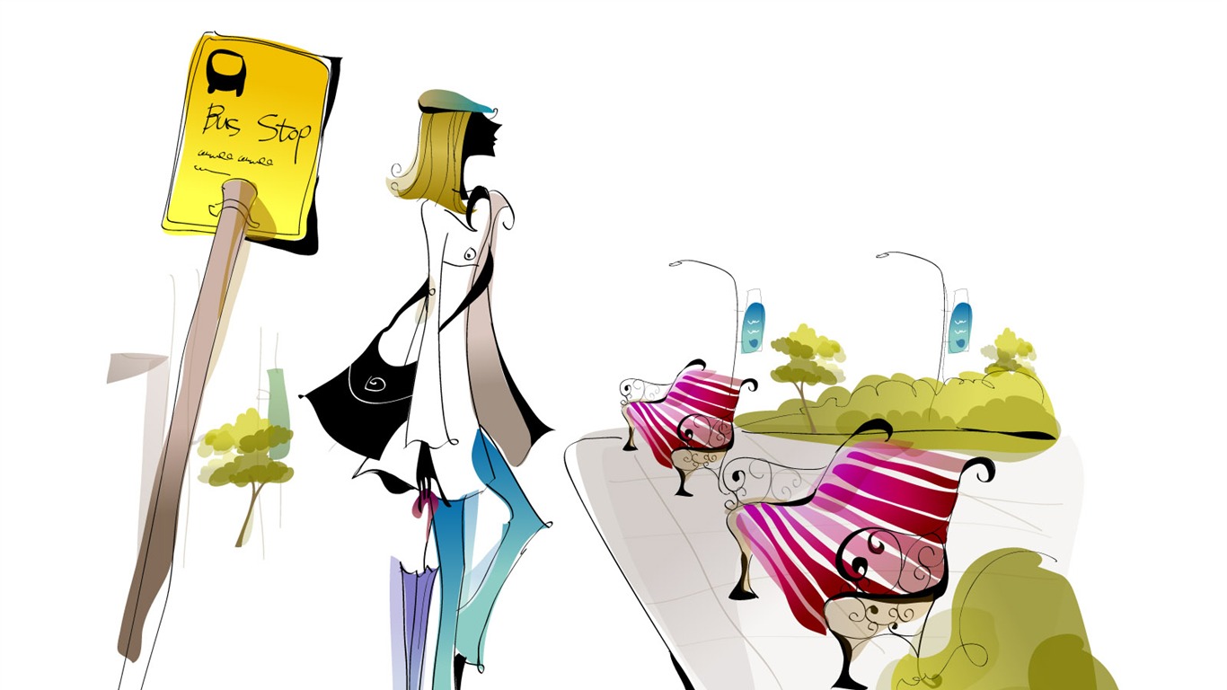 Vector Fashion Girls Wallpaper (6) #4 - 1366x768