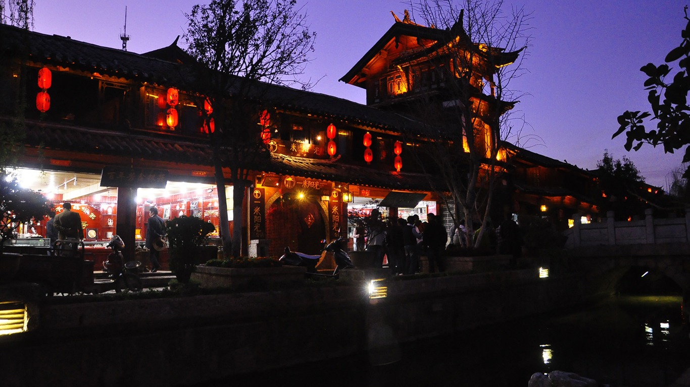 Vieille ville de Lijiang de nuit (Old œuvres Hong OK) #1 - 1366x768