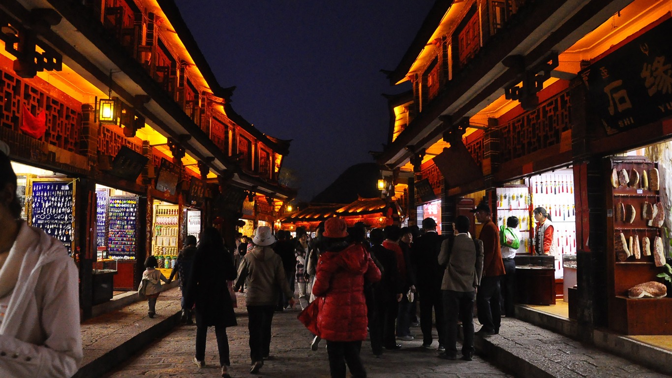 Starobylé město Lijiang Night (Staré Hong OK práce) #2 - 1366x768