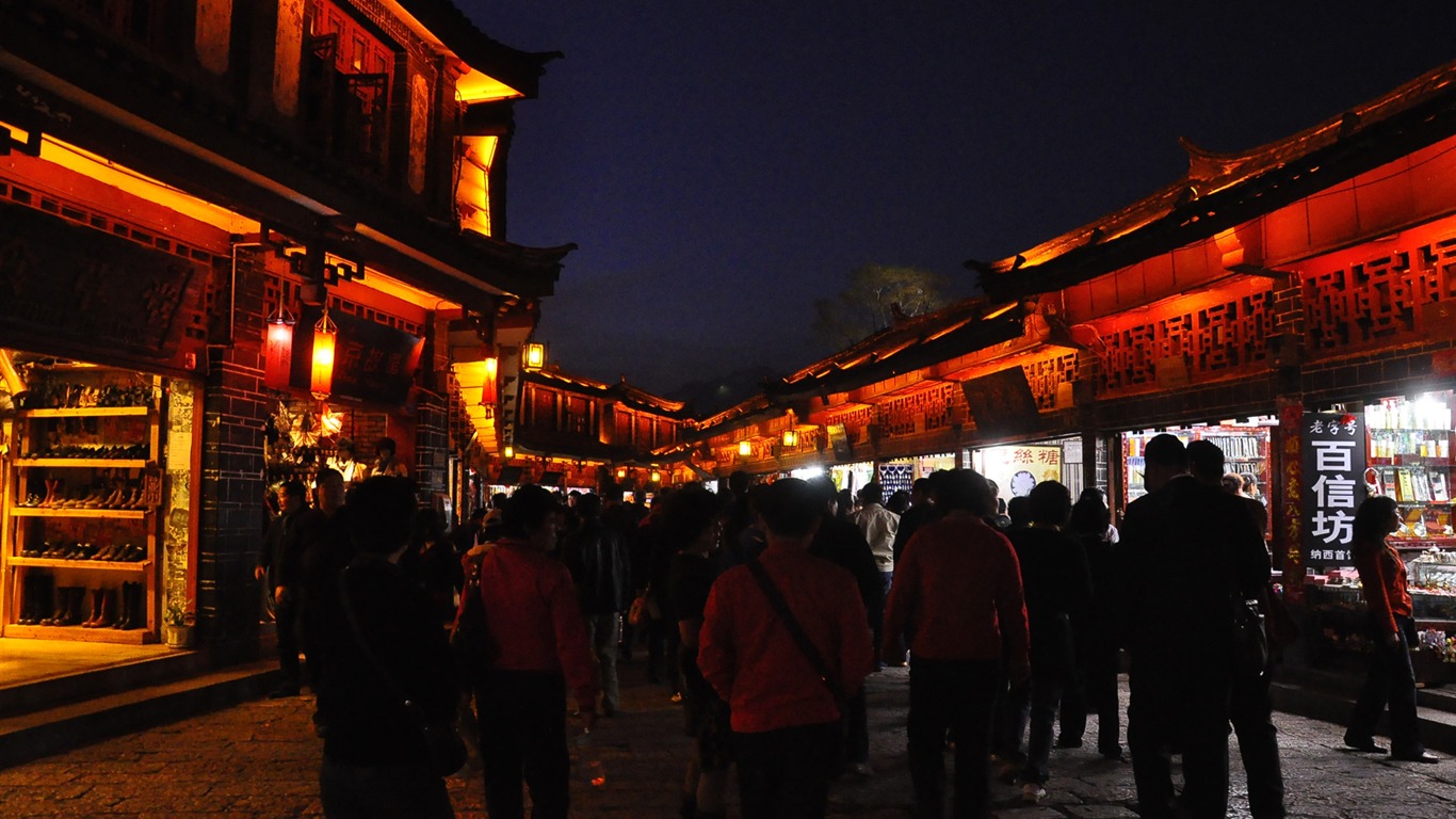 Vieille ville de Lijiang de nuit (Old œuvres Hong OK) #3 - 1366x768