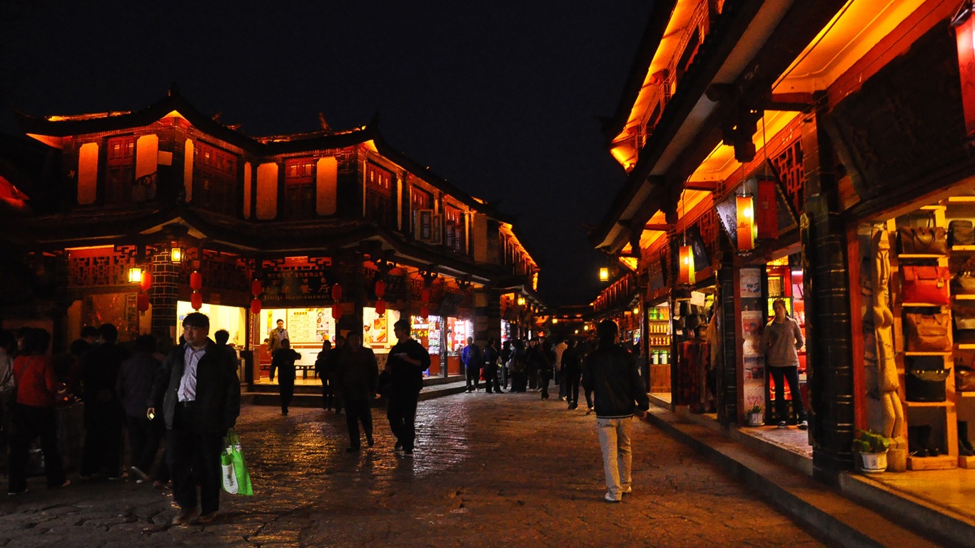 Vieille ville de Lijiang de nuit (Old œuvres Hong OK) #4 - 1366x768