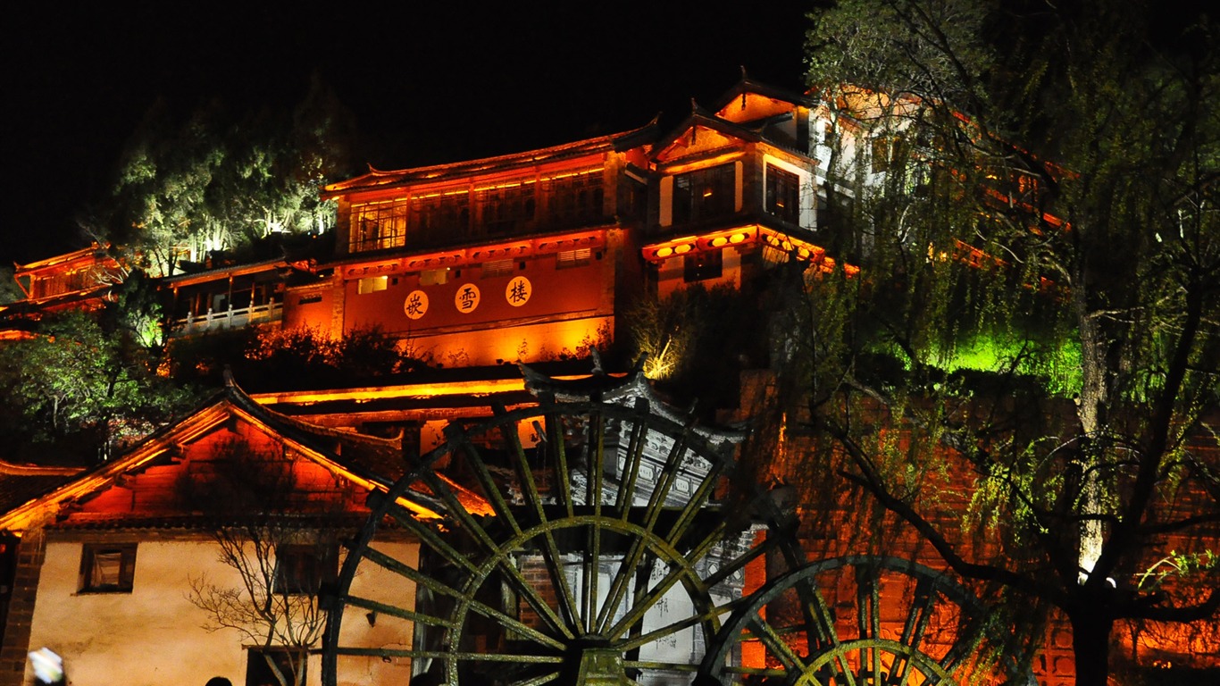 Starobylé město Lijiang Night (Staré Hong OK práce) #7 - 1366x768